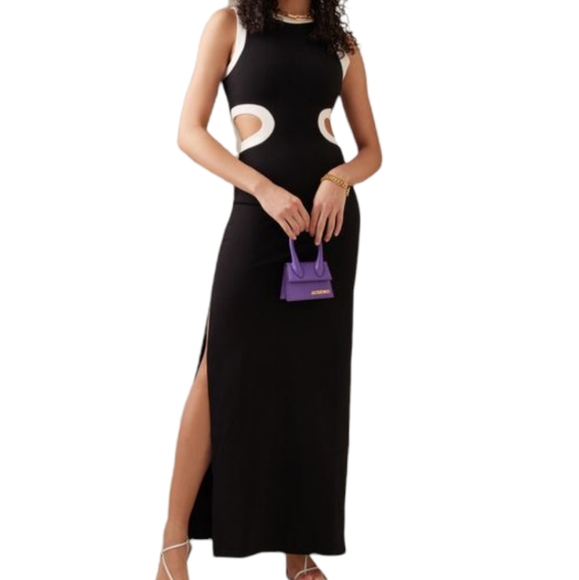 STAUD Dolce Contrast cut-out ponte Maxi dress black & white NWT - Picture 2 of 12